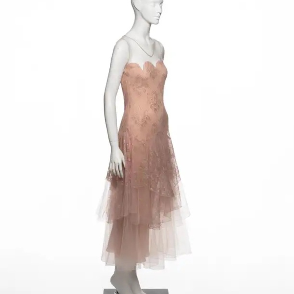 Blush Lace Tulle Evening Gown - Picture 6 of 12
